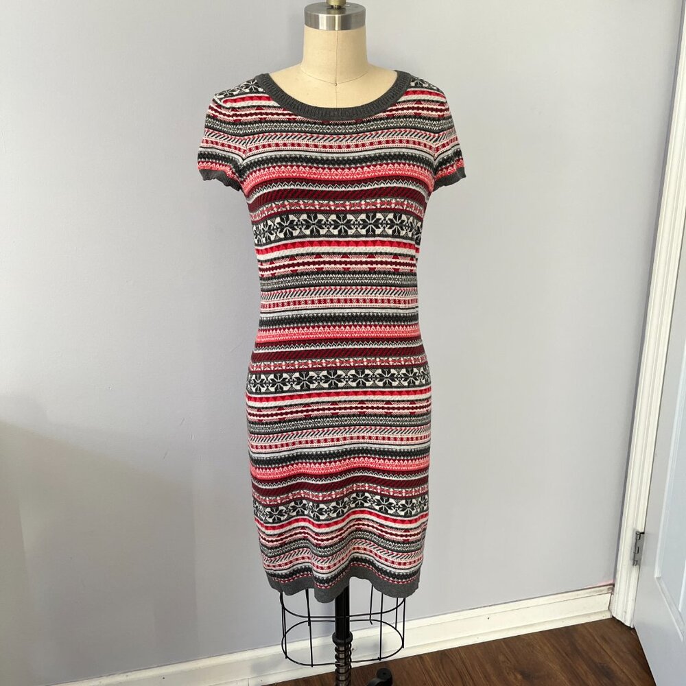 Tommy Hilfiger Women's Short Sleeve Stretch Knit Sweater Dress Geometric Y2K  S